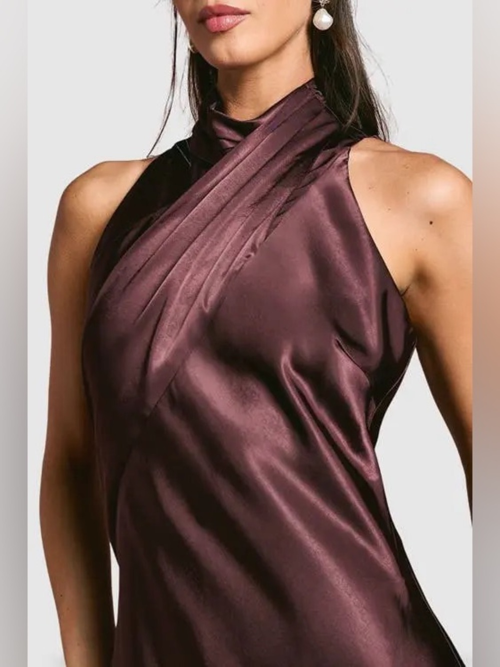 Ralph Lauren Silk Halter Top Burgundy Wine Draped 12